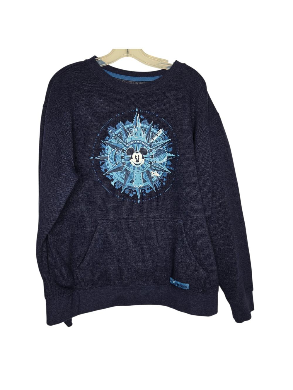 Walt Disney World Parks Mickey Mouse Compass Sweatshirt Unisex Pocket Blue Large